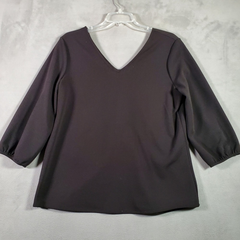 Chico's Blouse Women M Black 3/4 Balloon Sleeve Bow Balletcore Coquette Twee